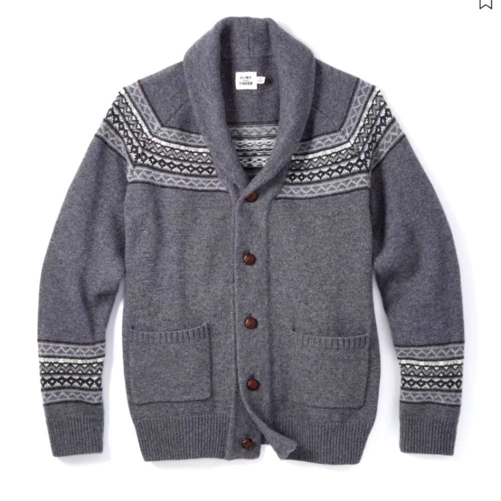 Flint and Tinder Fair Isle Shawl Cardigan Wool Gray Medium